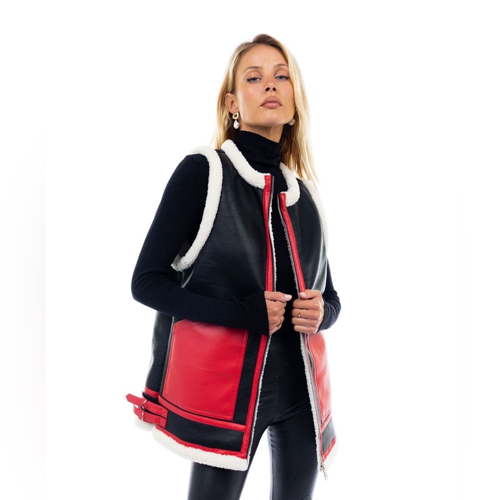 Color-block Shearling Trim Vest